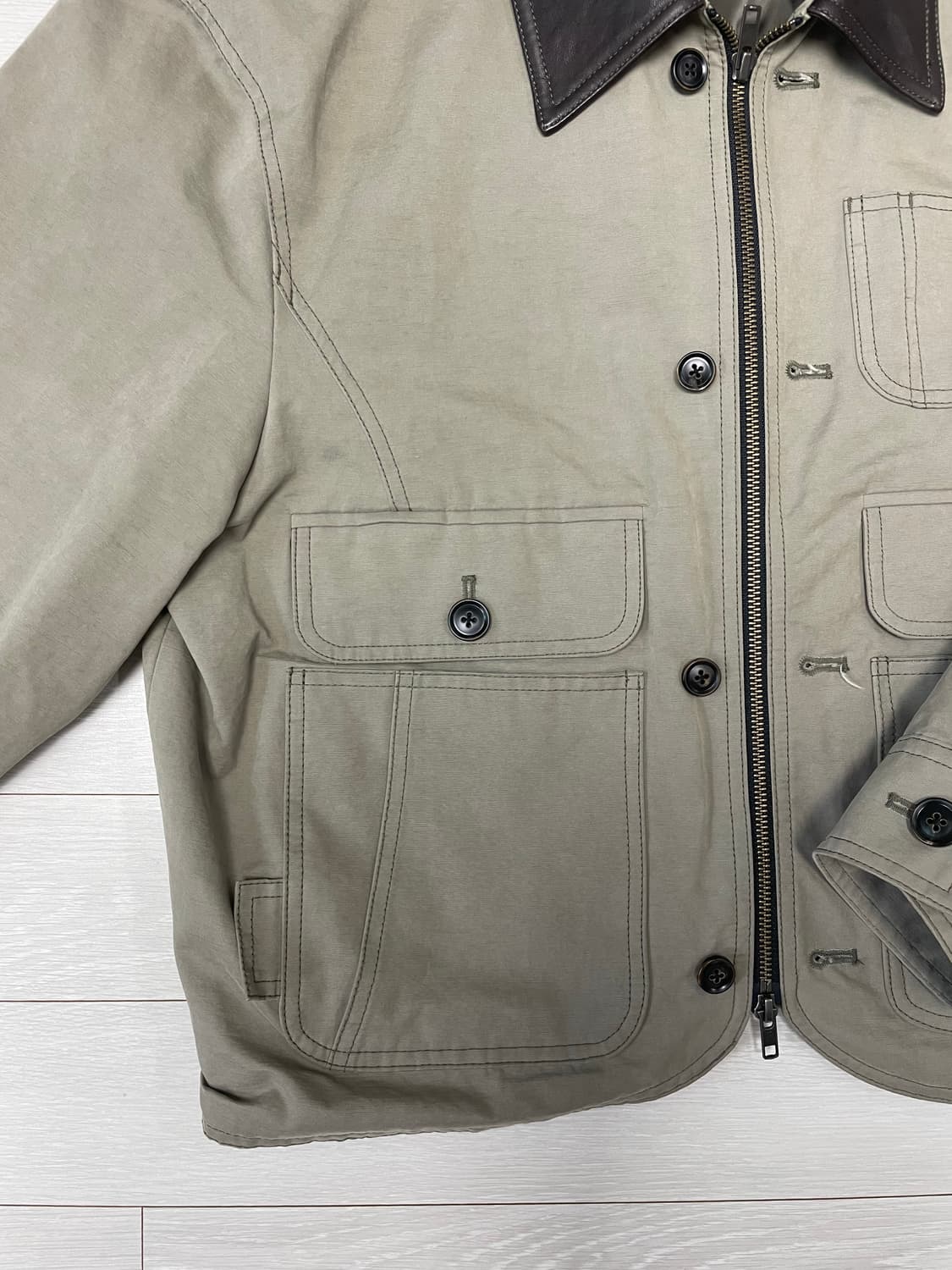 엘무드 클레버 레더 컴바인 블루종 자켓 카키 상품이미지4