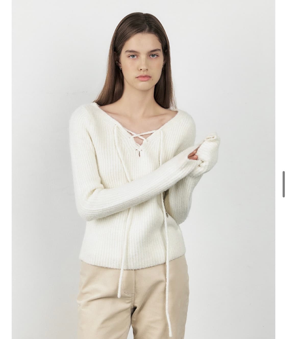 시티브리즈 부클 웨스턴 레이스업 니트_IVORY 상품이미지3