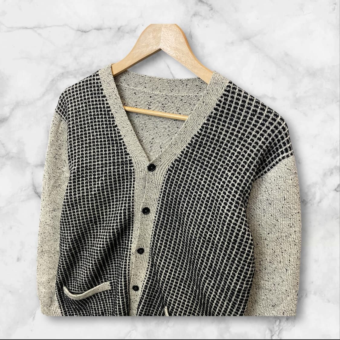 빈티지 오트밀블랙 니트 짜임 가디건 상품이미지3