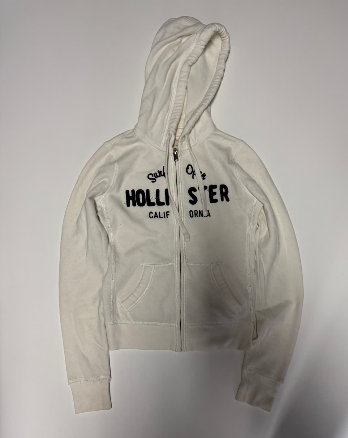 희귀!! 홀리스터 스펠아웃 슬림핏 크림 기모 후드집업 Xs 상품이미지1