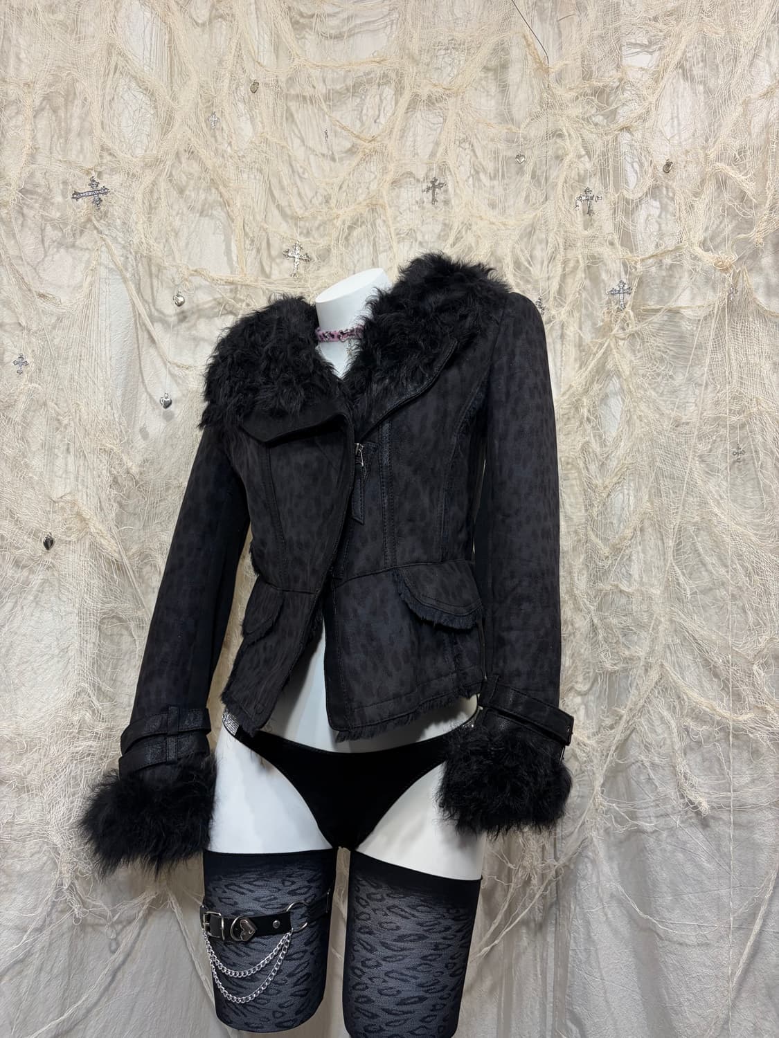 Onegyaru Y2K Leopard fur jacket  상품이미지6