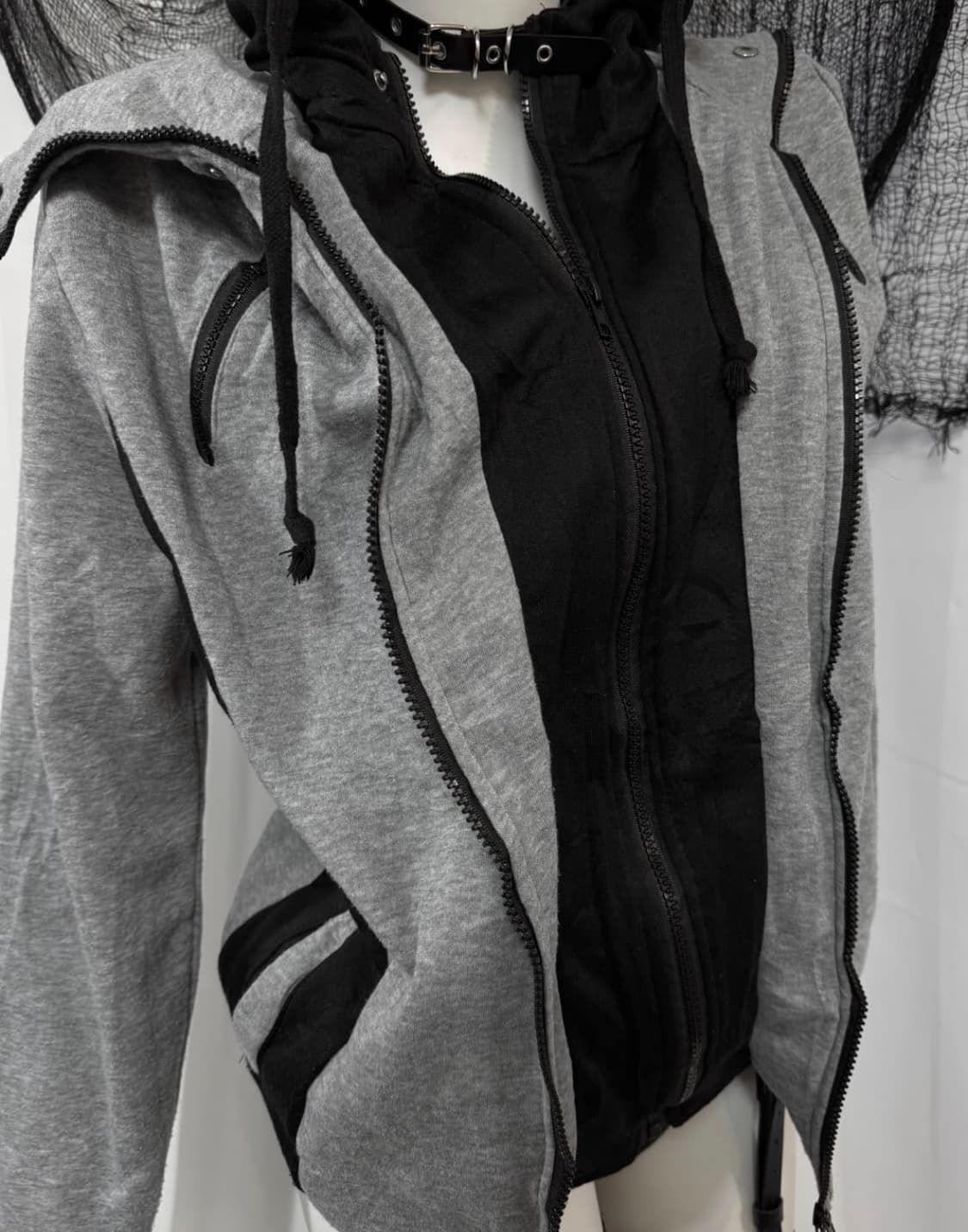 디테일 레이어드 후드집업 회색 검정 y2k 빈티지 상품이미지2