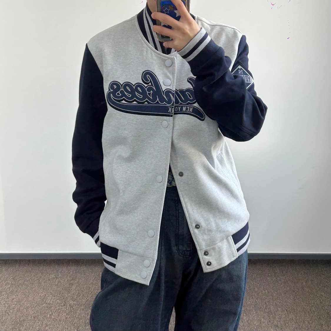 MLB 엠엘비 양키스 네이비 그레이 배색 야구점퍼 상품이미지2