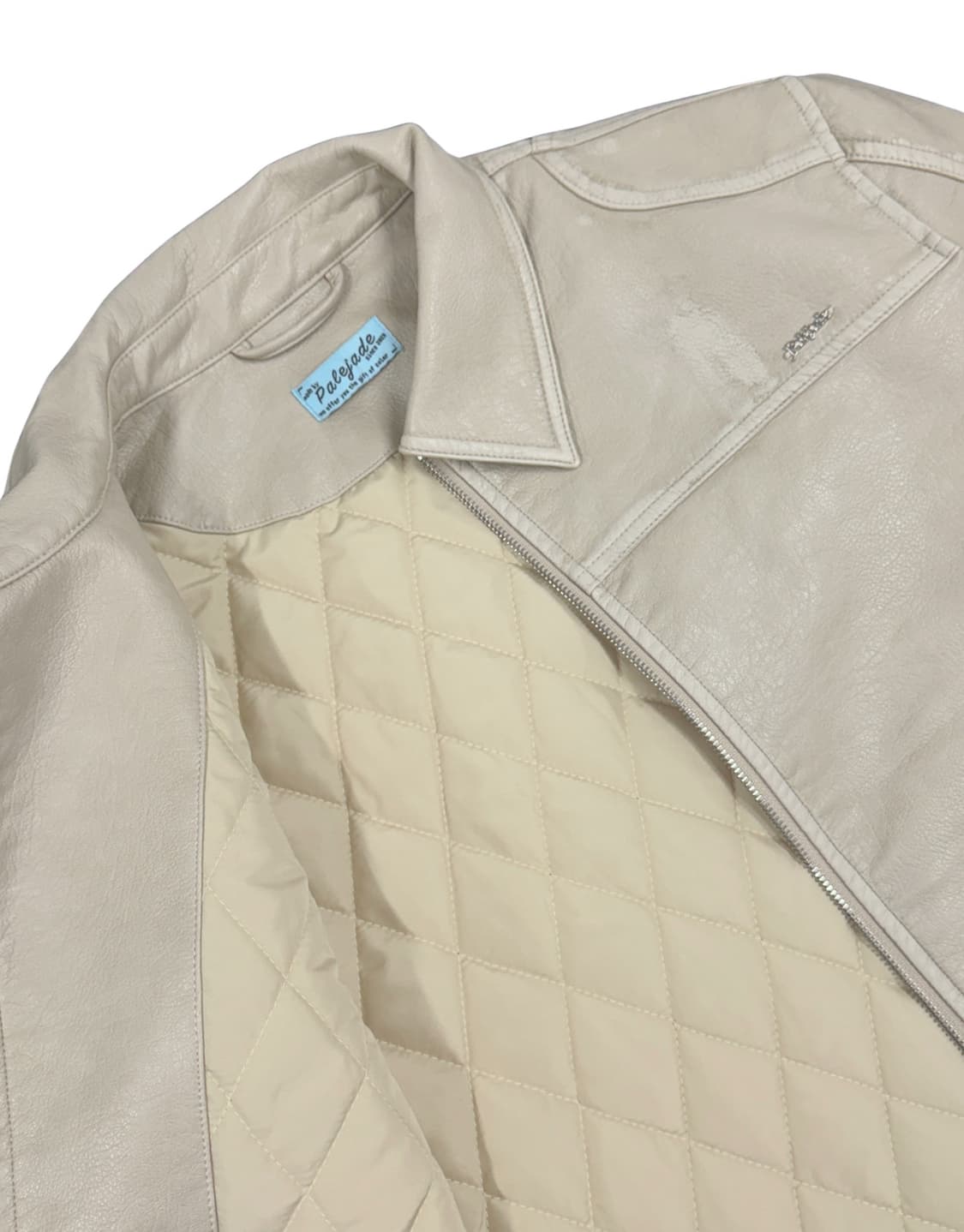페일제이드 빈티지워싱 패디드 바이커 레더 자켓 아이보리 상품이미지3