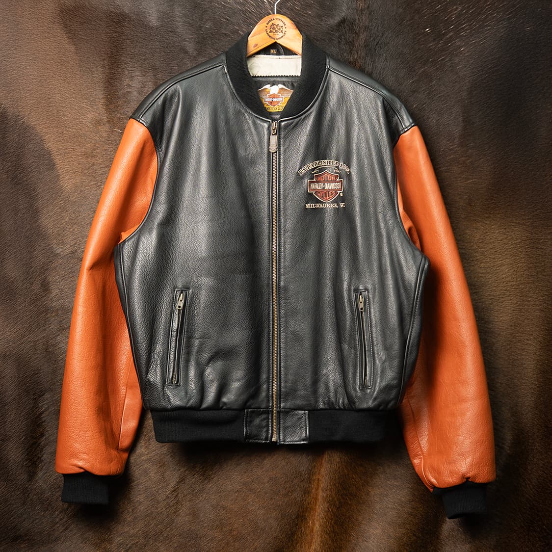 [XL] 90s 할리데이비슨 올레더 바시티 자켓 블랙+오렌지  상품이미지3