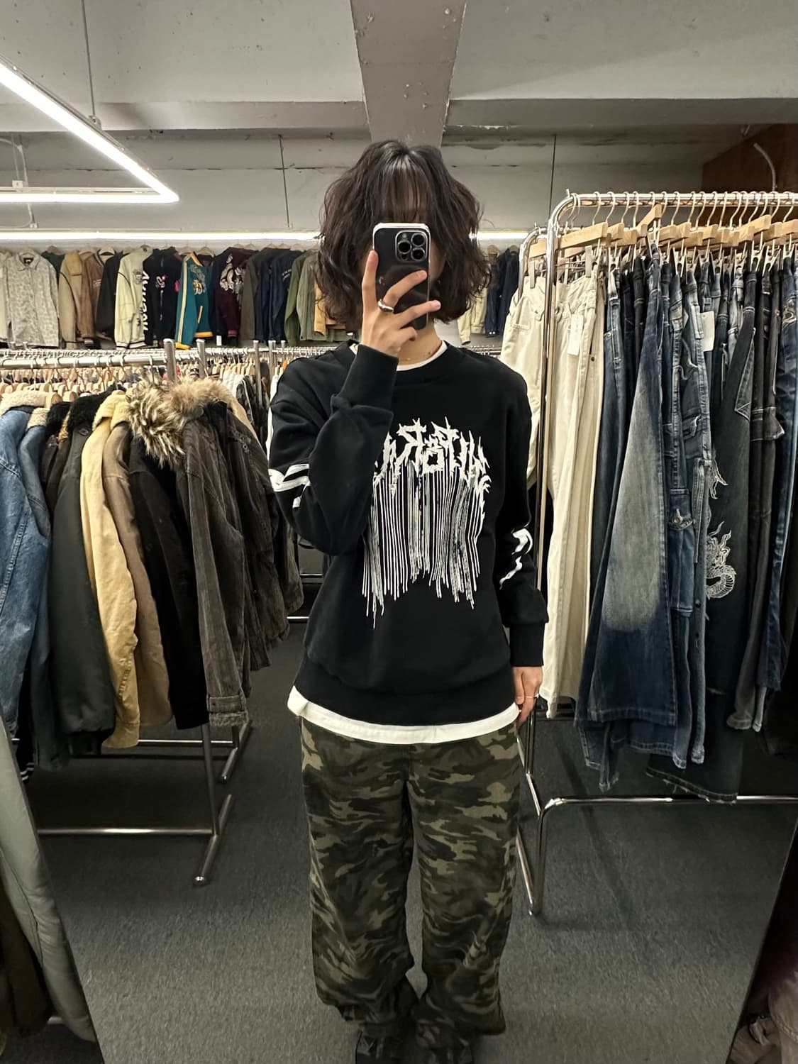 S) 디젤 빈티지 프린팅 블랙 맨투맨 상품이미지2