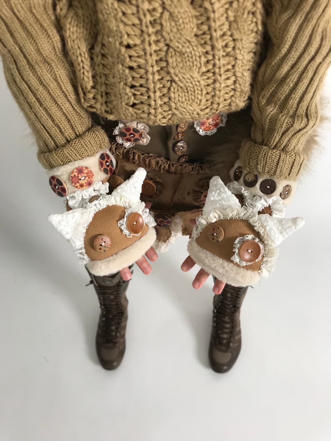 Custom🐾)shearling fur Cat-face glove 상품이미지4