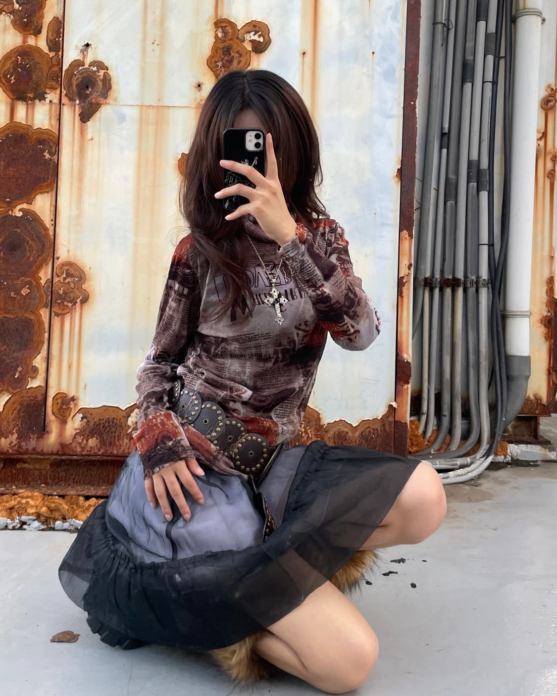 🎸브라운 프린팅 터틀넥 롱슬리브🎸 상품이미지3