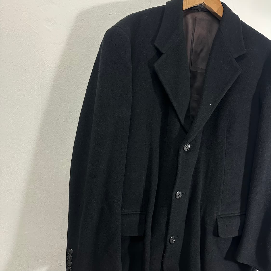 XL 런던포그 블랙 루즈핏 울100% 롱코트 상품이미지2