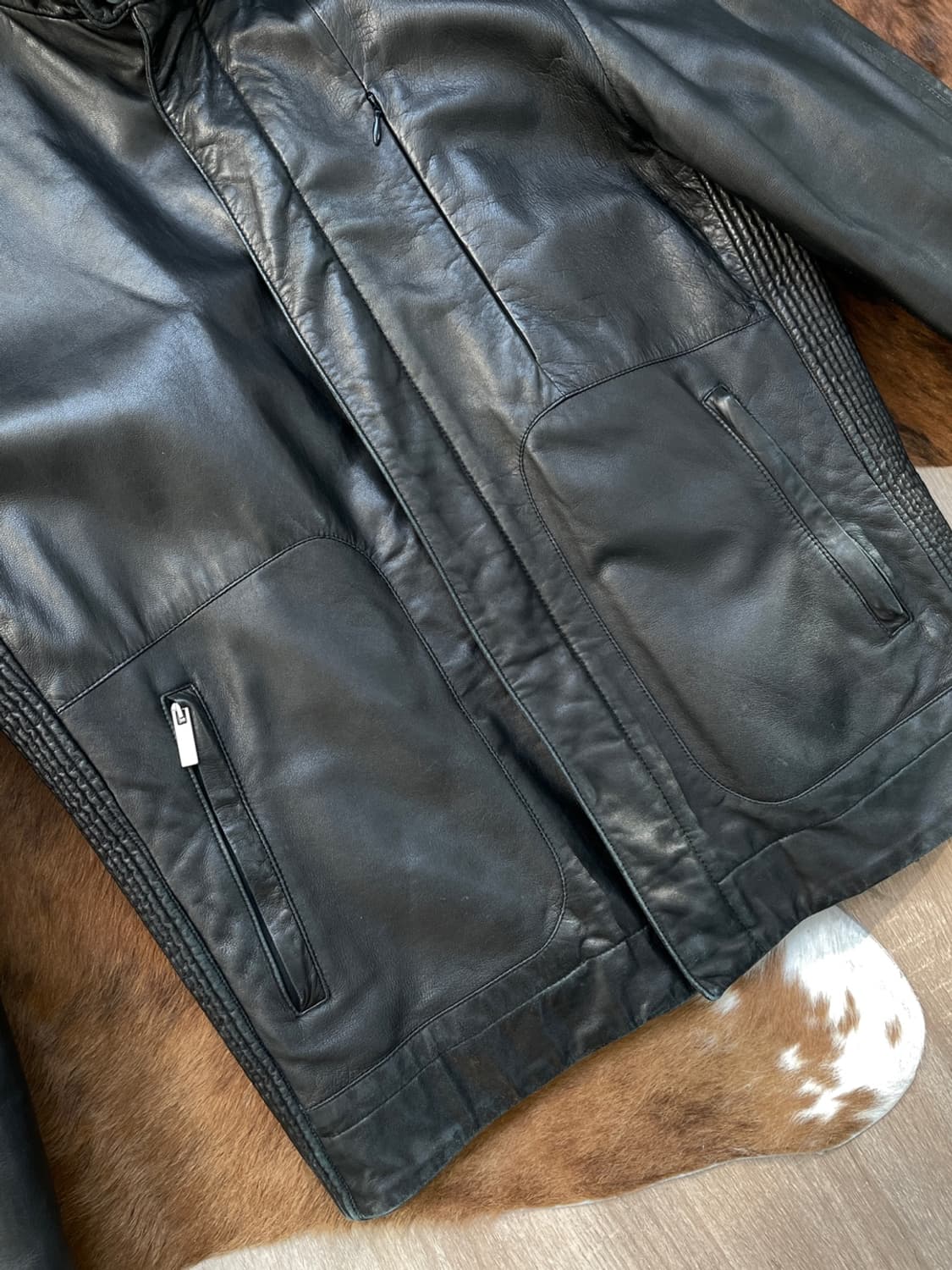 포르쉐 디자인 패션 하이 넥 레더 자켓 상품이미지7