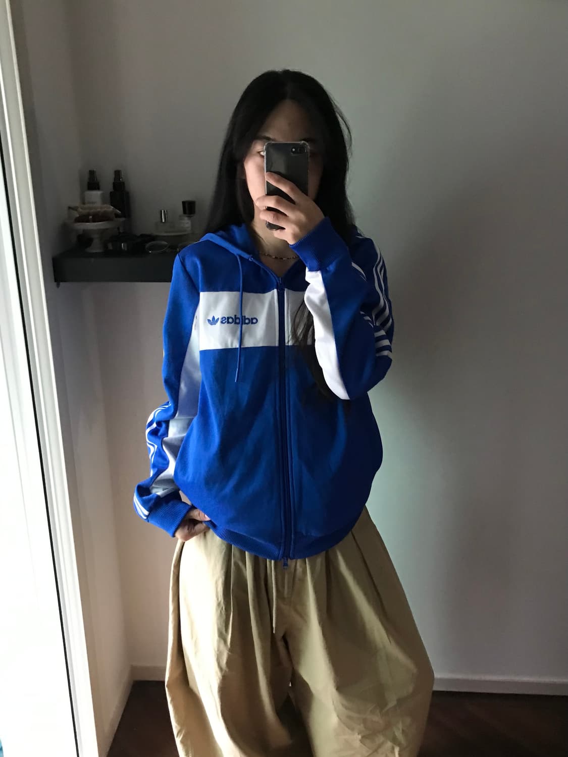 아디다스 스펠아웃 블루 화이트 후드 트랙탑 져지 상품이미지1
