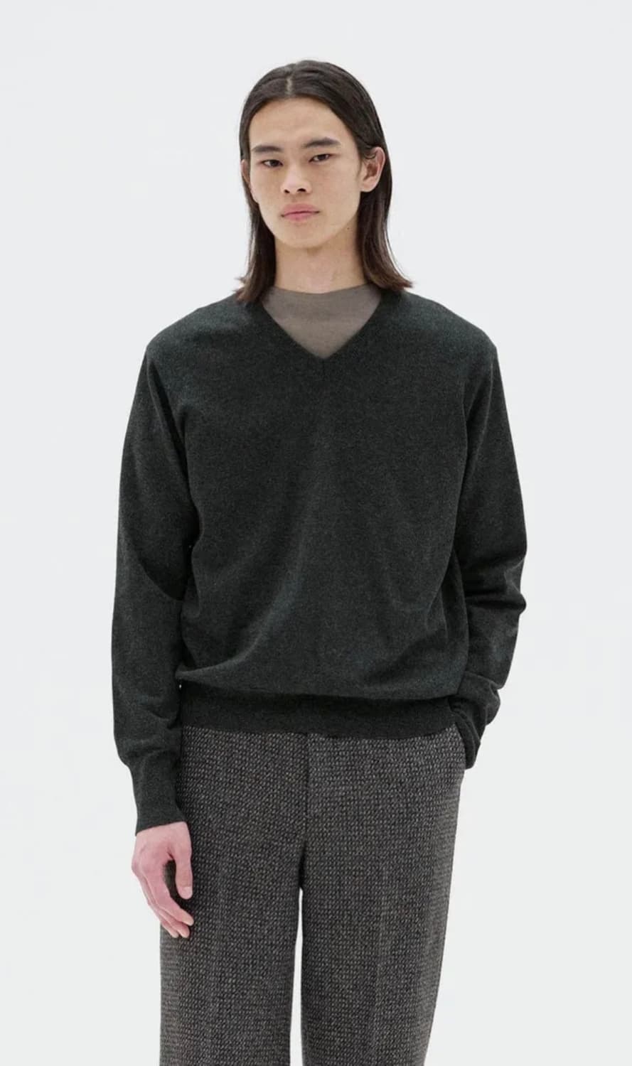 오라리 High Twist Wool Knit V Neck 차콜 상품이미지1
