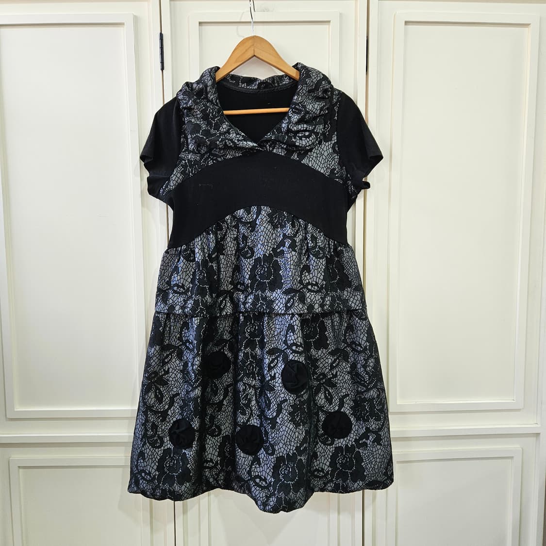 블랙 레이스 벌룬 원피스 상품이미지1