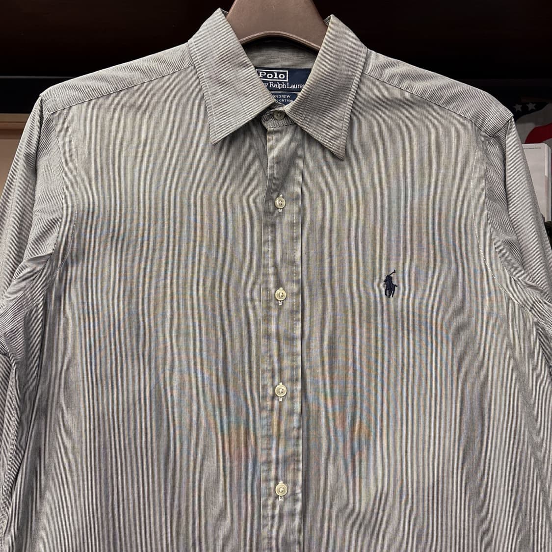 90s 폴로 랄프로렌 앤드류 라인 마이크로 스트라이프 셔츠 N1105 상품이미지3