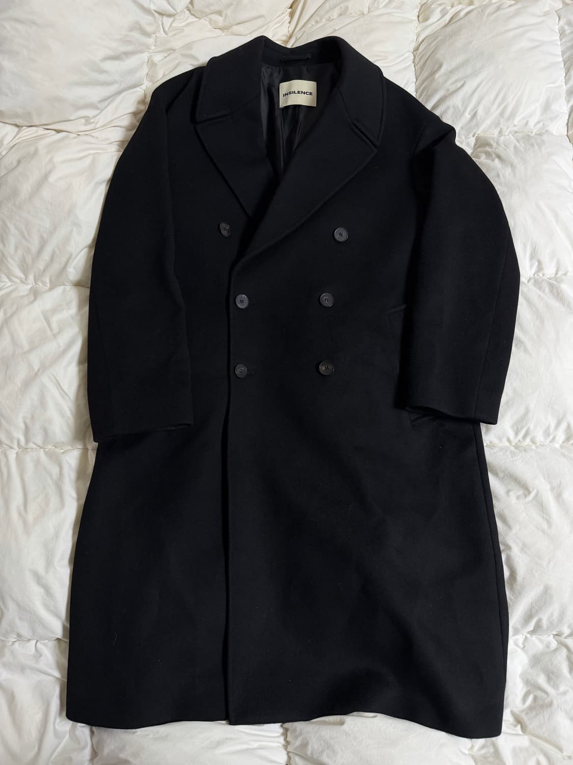 (M) 인사일런스 캐시미어 울 더블 롱 코트 블랙  상품이미지1