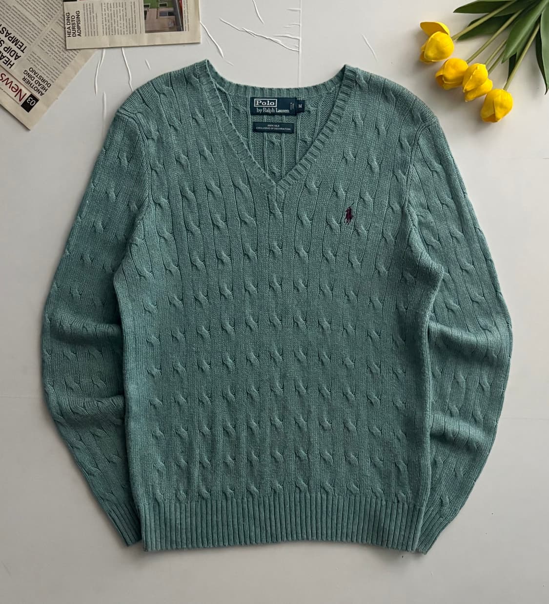 Polo 폴로랄프로렌 실크 V넥 케이블 니트 상품이미지2