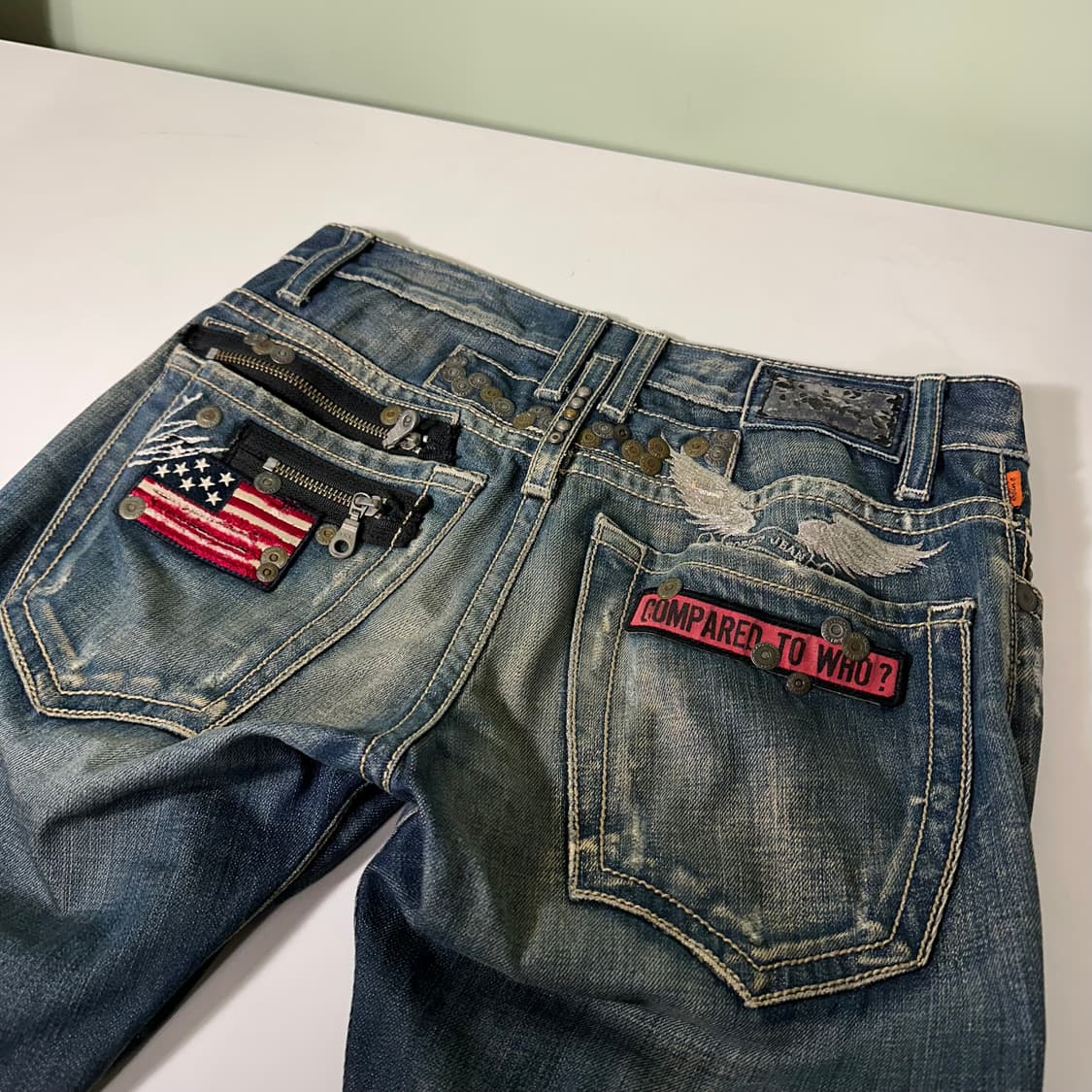 우먼M-L 로빈슨진 슬림 스키니핏 성조기패치 녹워싱 데님팬츠 상품이미지2