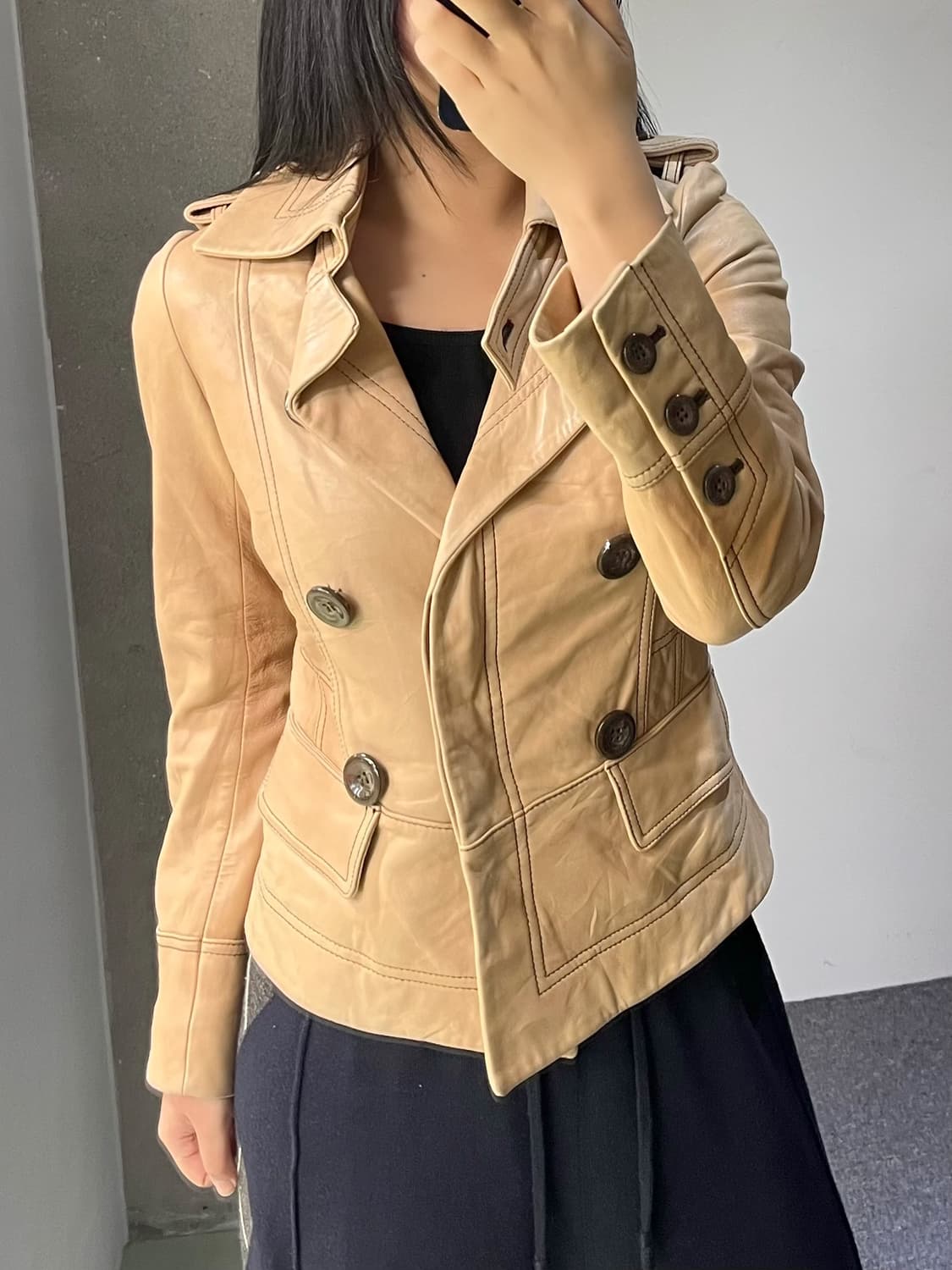 라레그로 더블 브레스티드 레더 자켓 상품이미지2