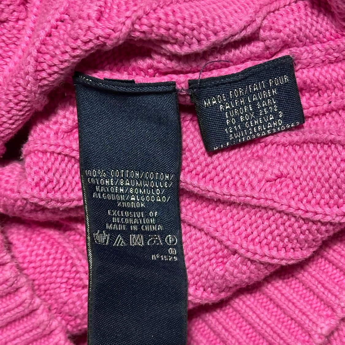 M 폴로랄프로렌 여성용 핑크 브이넥 케이블 니트 상품이미지5