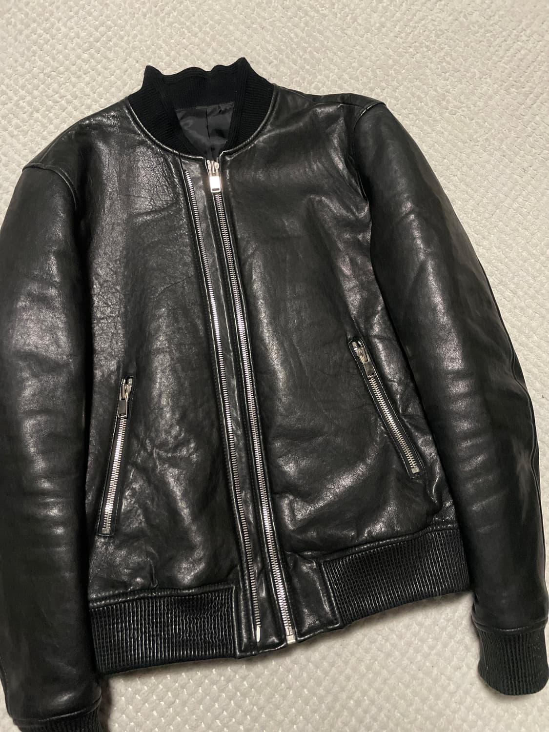 웨스턴 무드 램스킨 양가죽 2중 지퍼 디테일 레더 블루종 자켓 상품이미지7