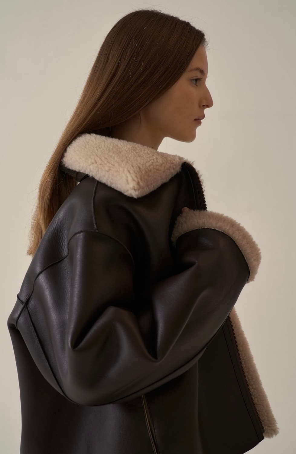 파사드패턴 램스울 리버시블 숏 무스탕 브라운 상품이미지1