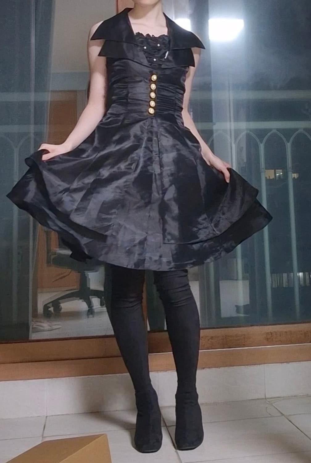 (착샷o) 미사깔 블랙 미디 원피스 상품이미지3