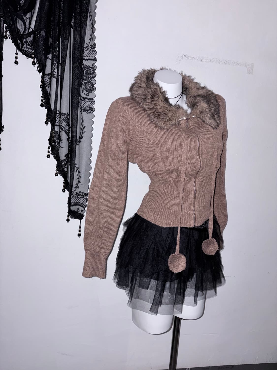 코코아 폼폼 퍼 후집 데일리 갸루 퍼 후드 후드집업  상품이미지2