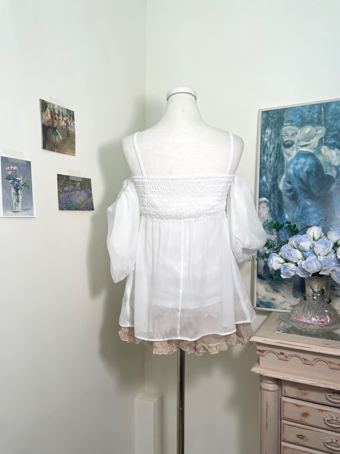 white chiffon draping off-shoulder blous 상품이미지2