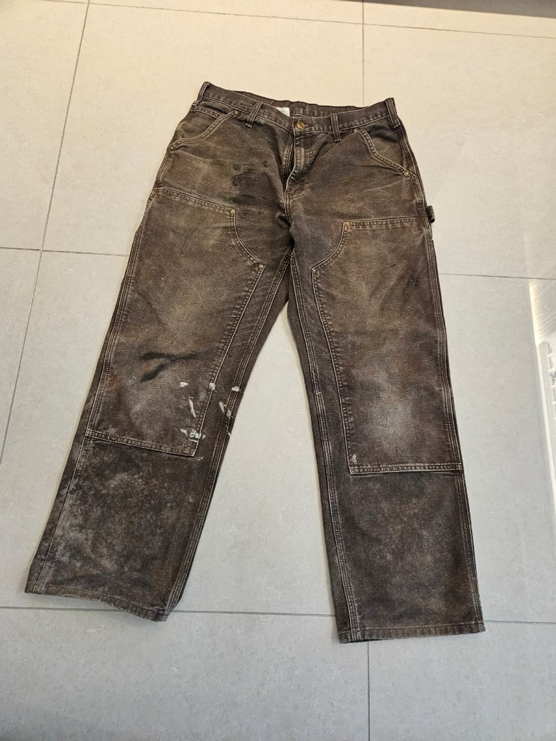 빈티지 칼하트 더블니 다크 브라운 32x30 판매 상품이미지4