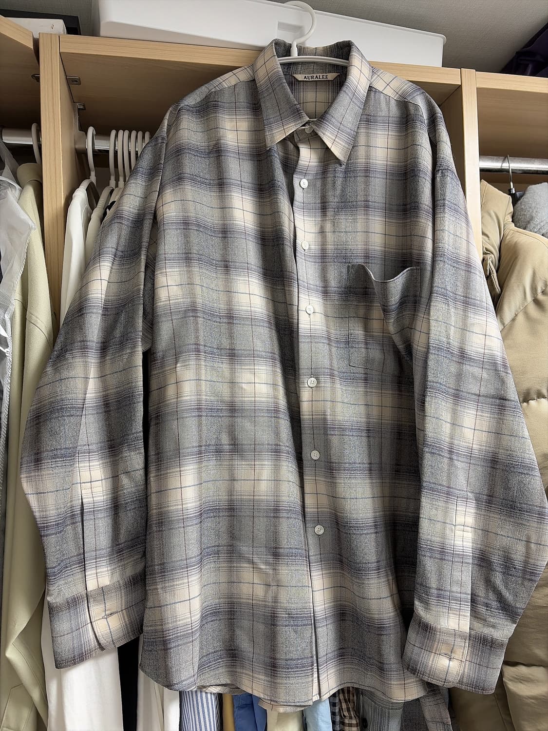 오라리 23fw 그레이 체크셔츠 5사이즈 상품이미지1