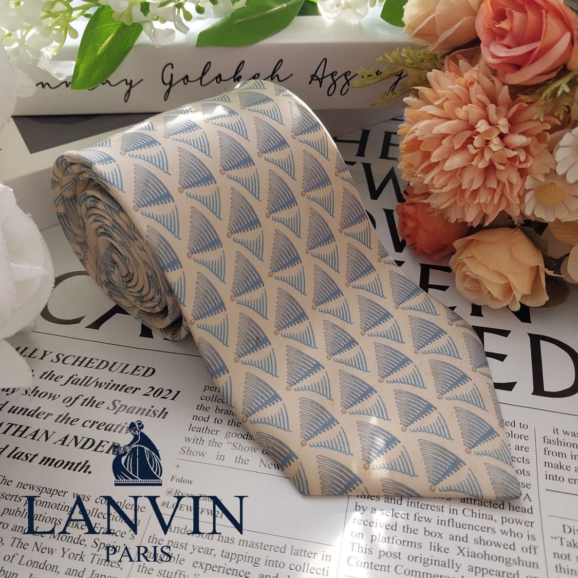 랑방 실크 아이보리 기하 패턴 넥타이 9cm A등급 K1729
 상품이미지2