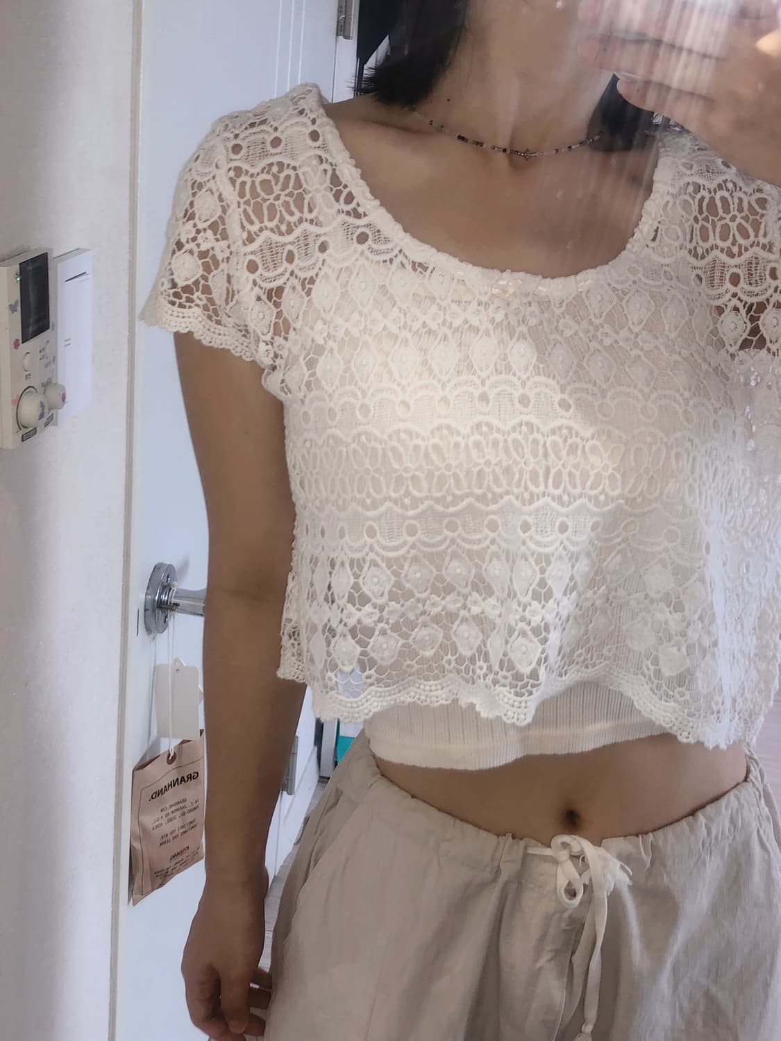 빈티지 크로쉐 크롭 반팔 니트 상품이미지2