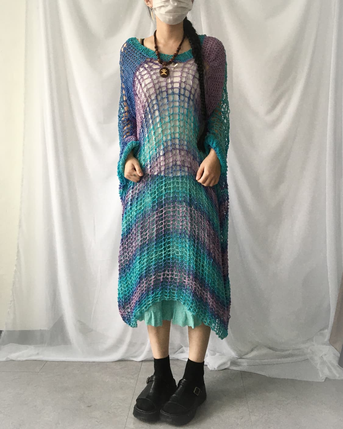 Stripe color point net loose fit onepiec 상품이미지6