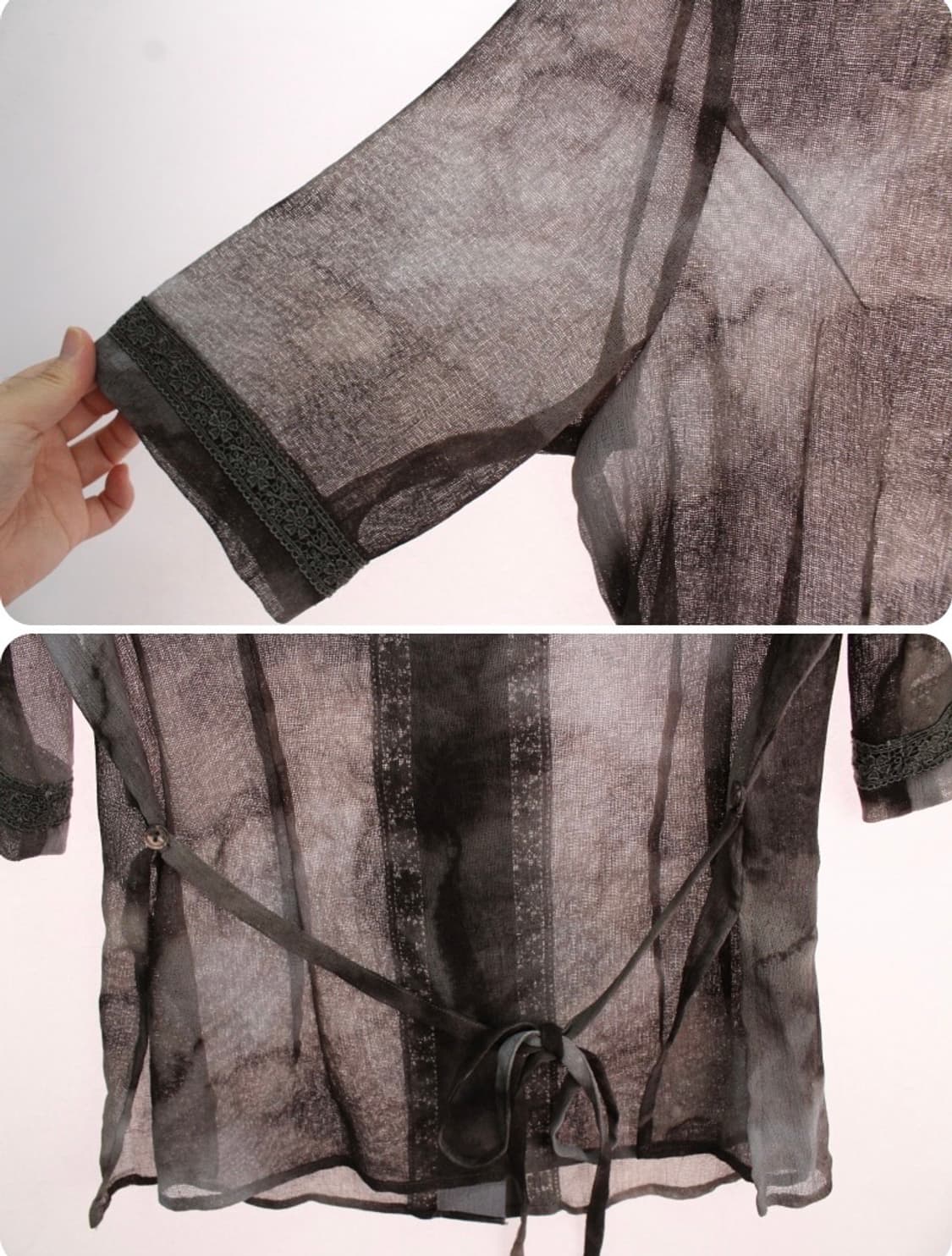 빈티지 반팔 레이스 나염 무늬 블라우스 상품이미지3