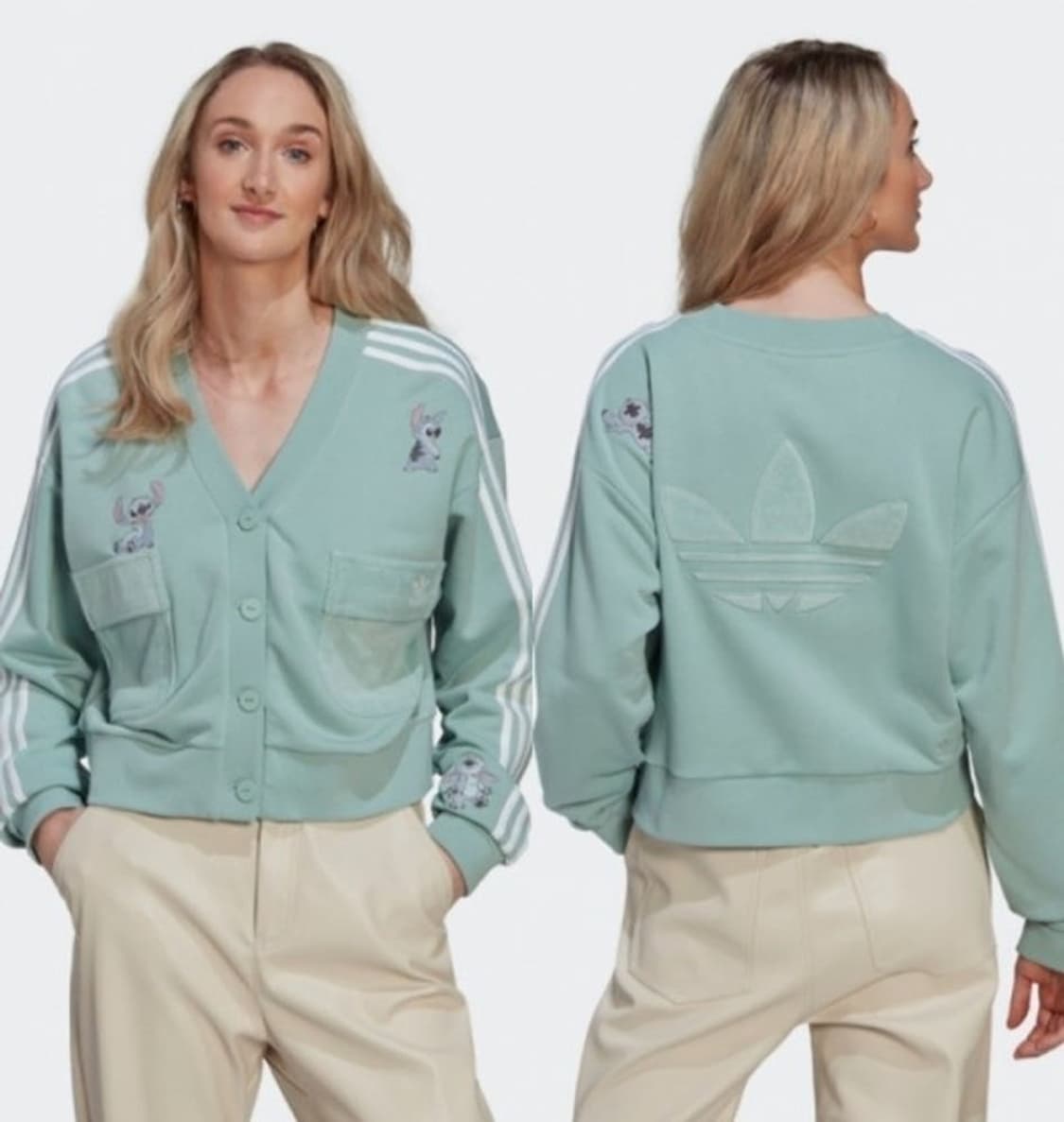 아디다스 디즈니 콜라보 스티치 브이넥 가디건 민트 s 상품이미지1