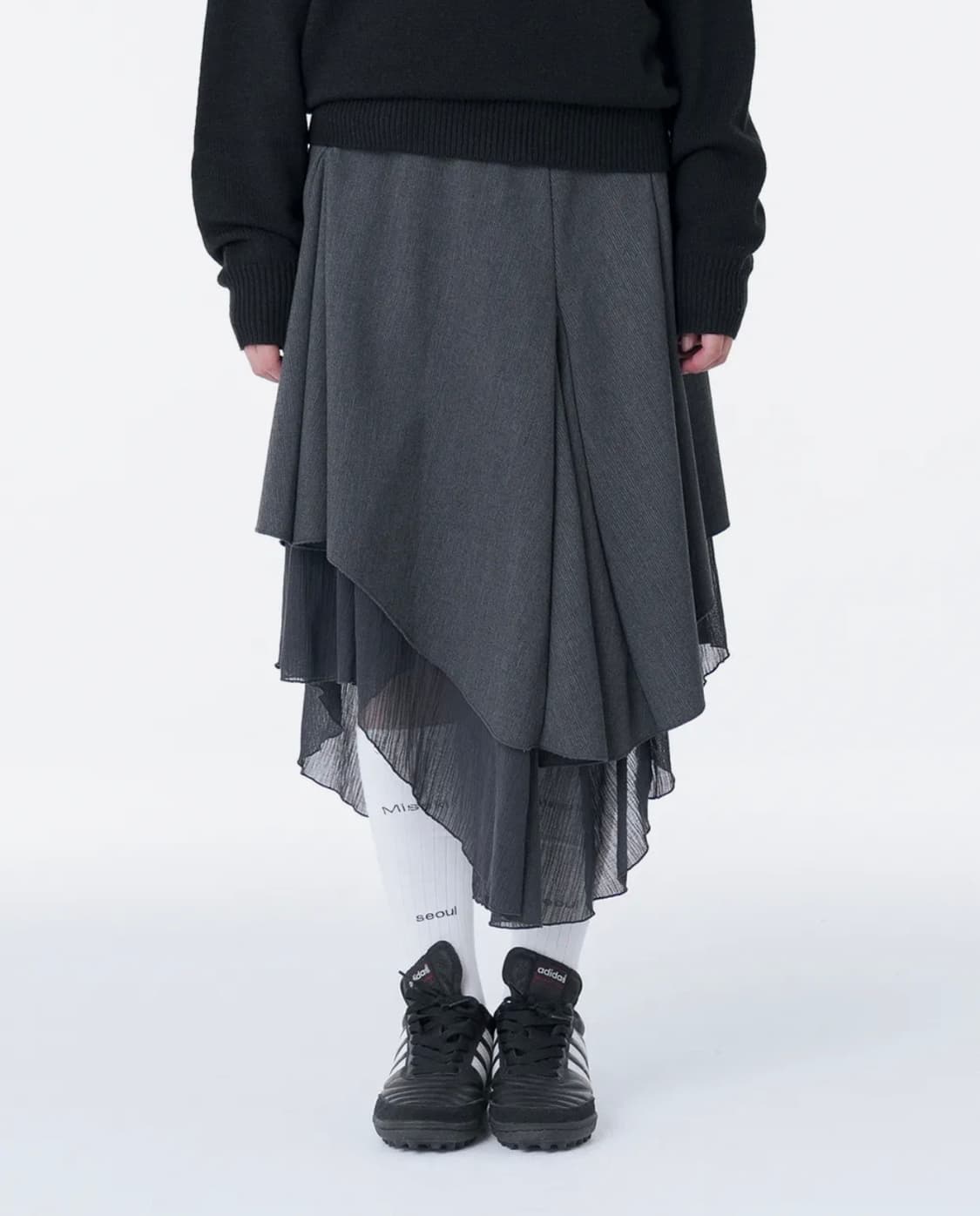 미세키서울 Unbalanced layered skirt CHARCOAL 상품이미지1