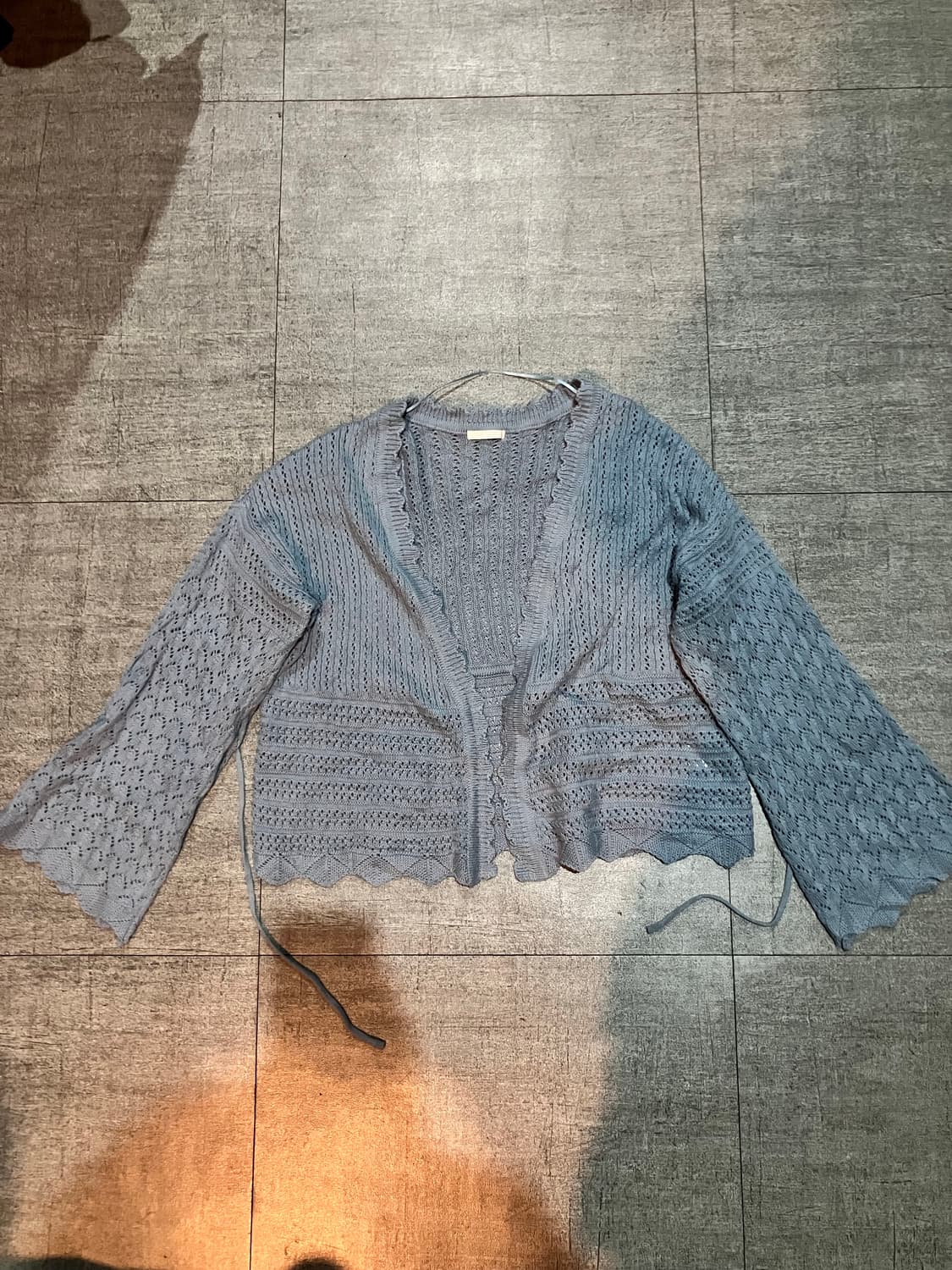 일본빈티지 하구미모리걸 달천깔페어리 셔링 니트가디건 스카이블루 상품이미지1