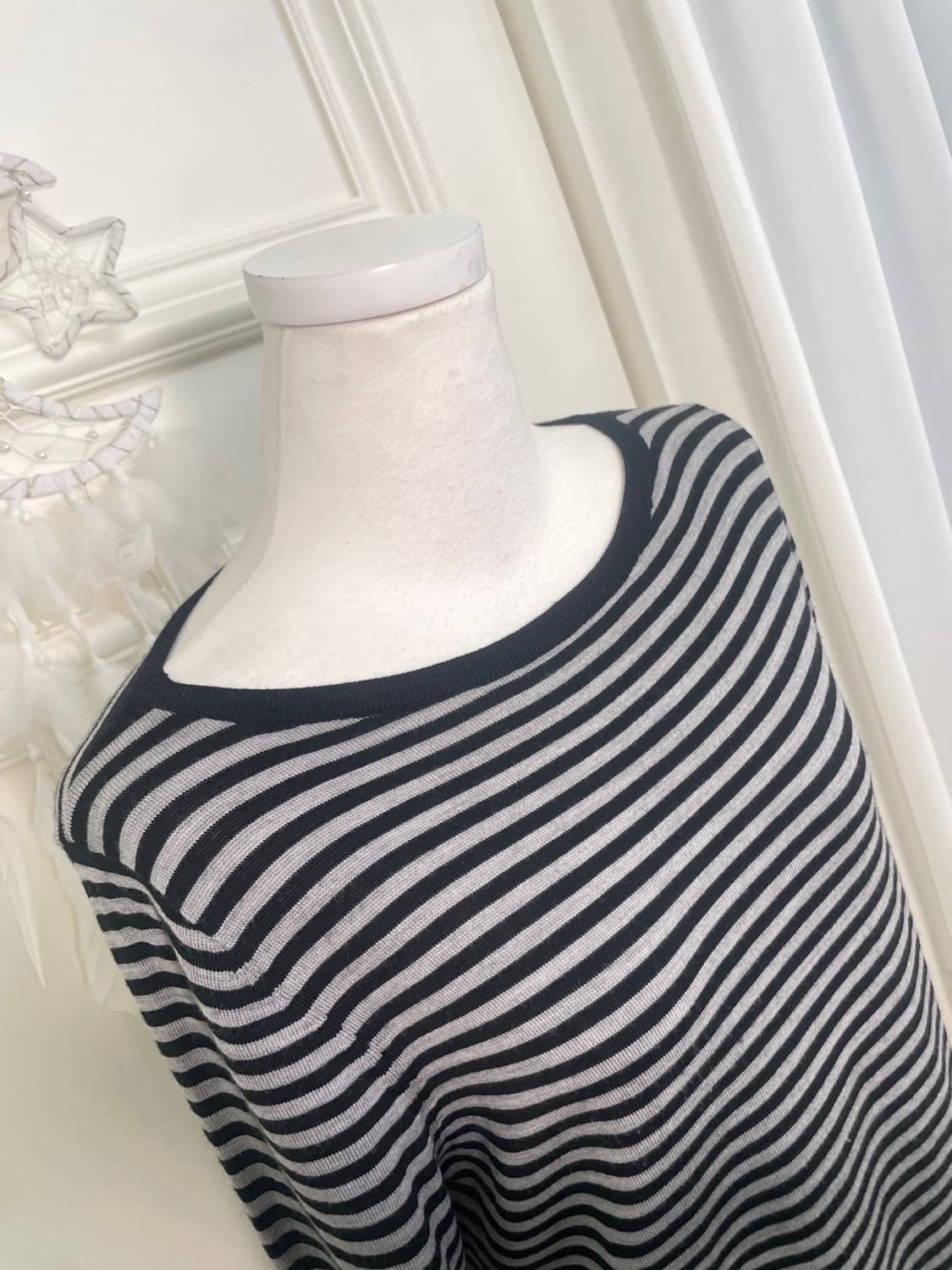 gray black stripe basic knit top(size-L) 상품이미지6