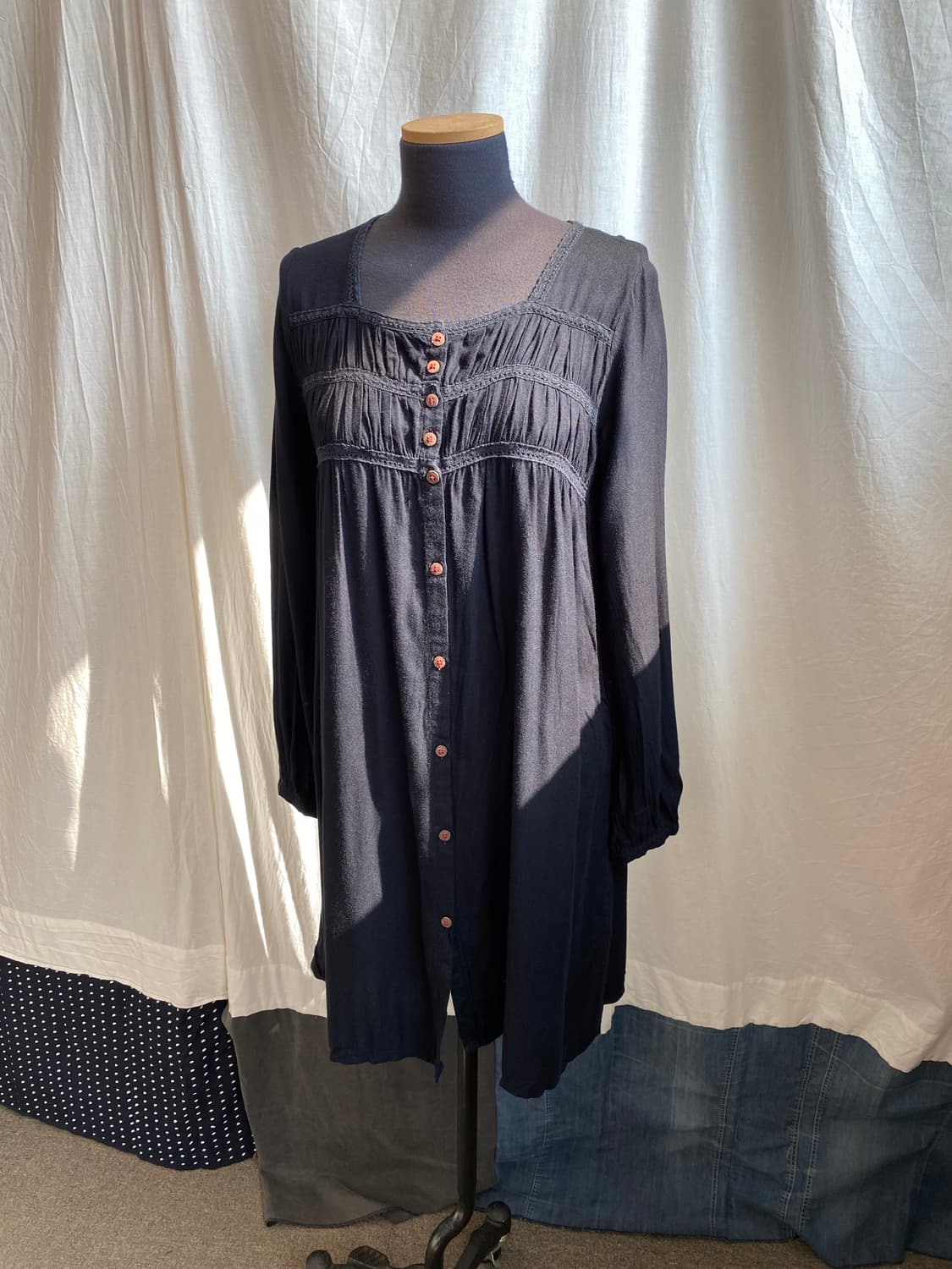 네이비 스퀘어넥 롱블라우스(M) 상품이미지2