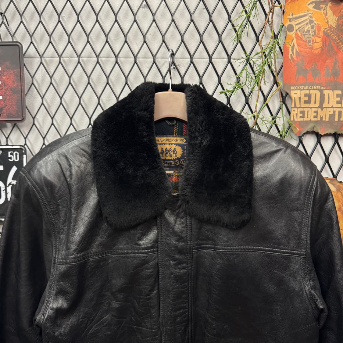 WORLD POLO 빈티지 리얼 레더 퍼카라 자켓 투포켓 포인트 블랙 상품이미지3