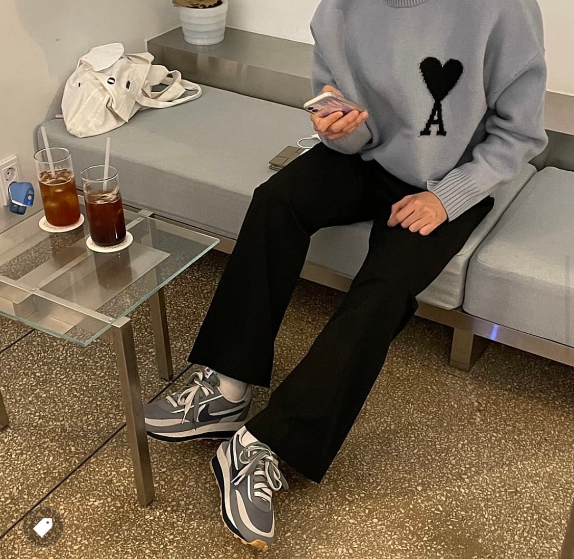 아미 빅하트 로고 오버사이즈 인타르시아 스웨터 니트_스틸 블루 니트 상품이미지2