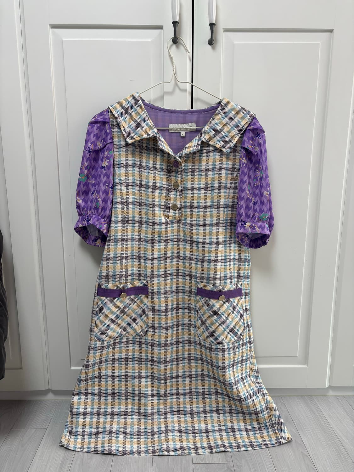 체크패턴 퍼플 원피스 상품이미지1
