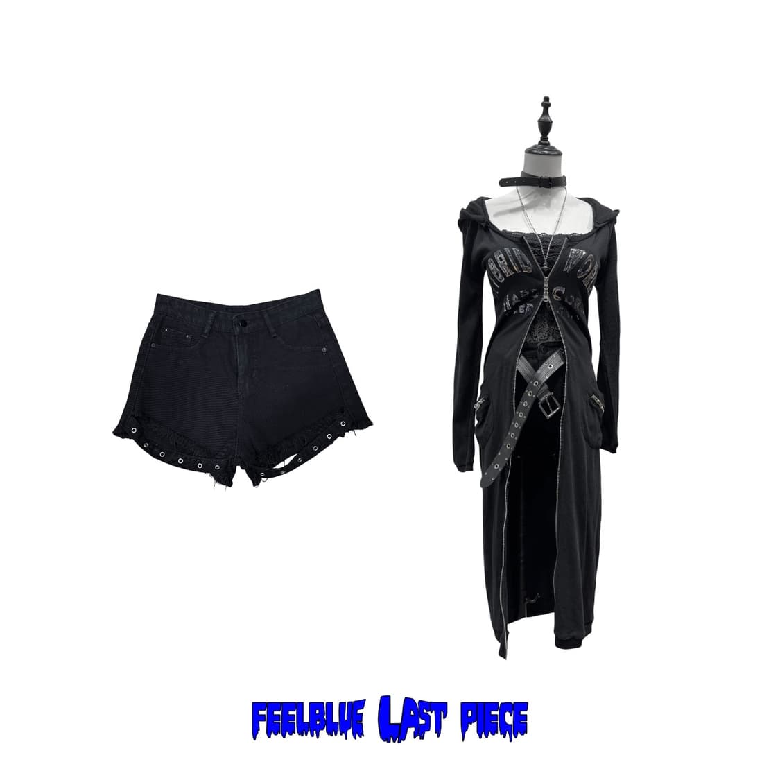 Black Denim Shorts with Grommet Hem 상품이미지7