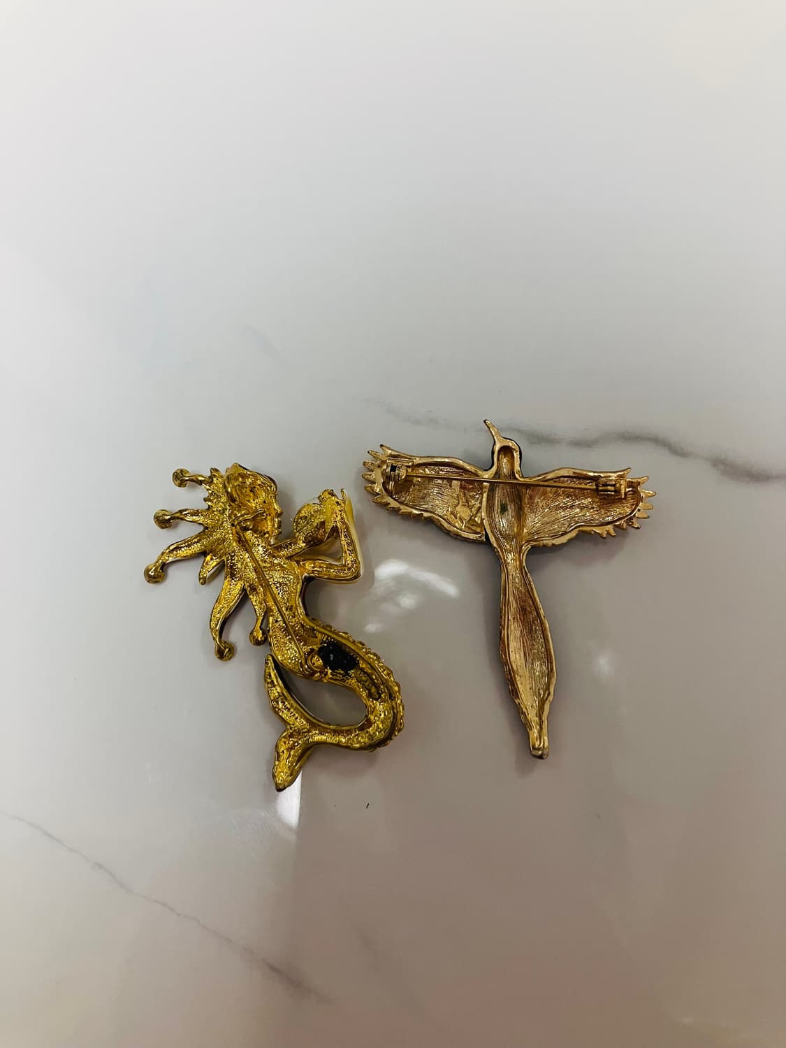 영국 빈티지 금장 브로치 인어 진주 까치 상품이미지2