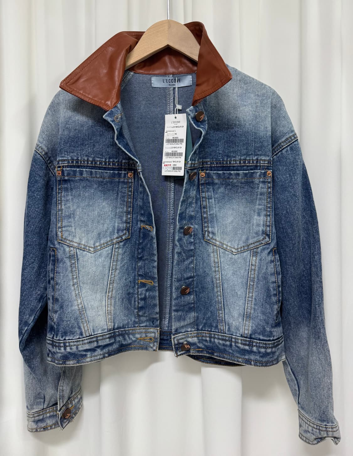[새상품] L'ECCOVE 레코브 데님자켓 레더 카라 상품이미지5