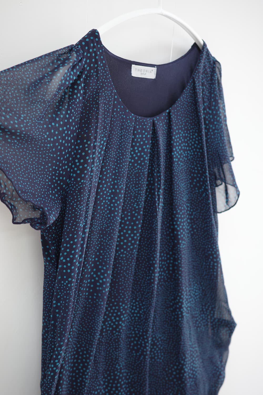 Navy blue dot shirring one-piece 상품이미지4