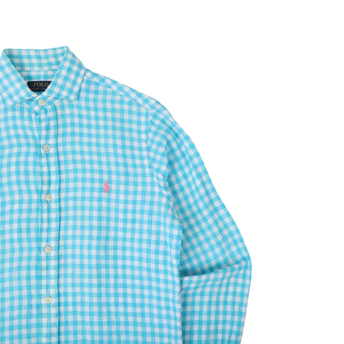 폴로 랄프로렌 린넨 라이트 블루 체크 셔츠 상품이미지3