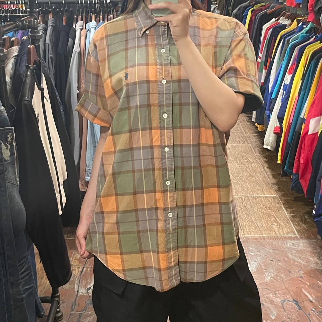 [HI] 폴로 반팔셔츠 오렌지 체크 상품이미지3