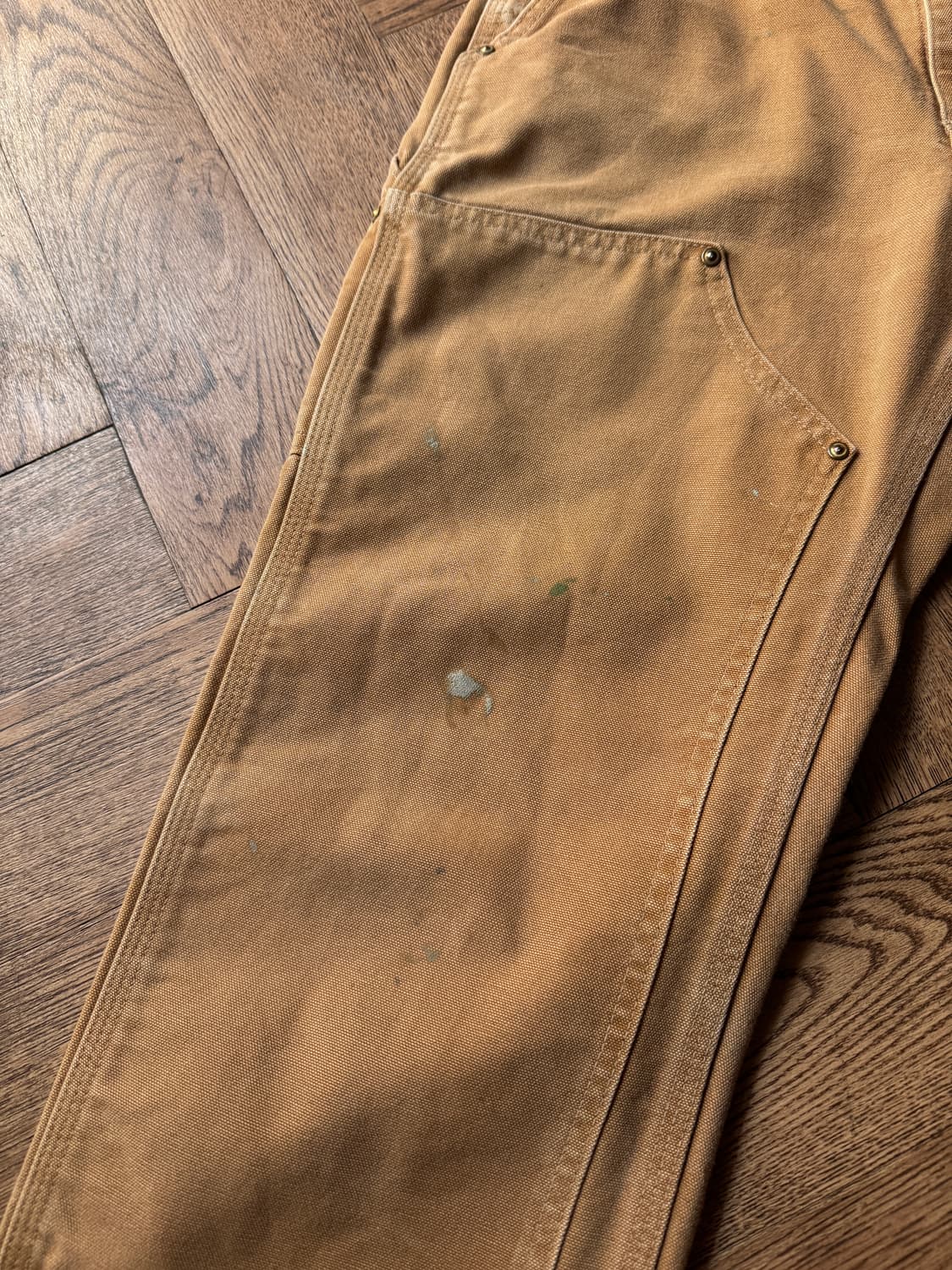 [30]칼하트 Made in USA 더티워싱 브라운 더블니 워크 팬츠 상품이미지4