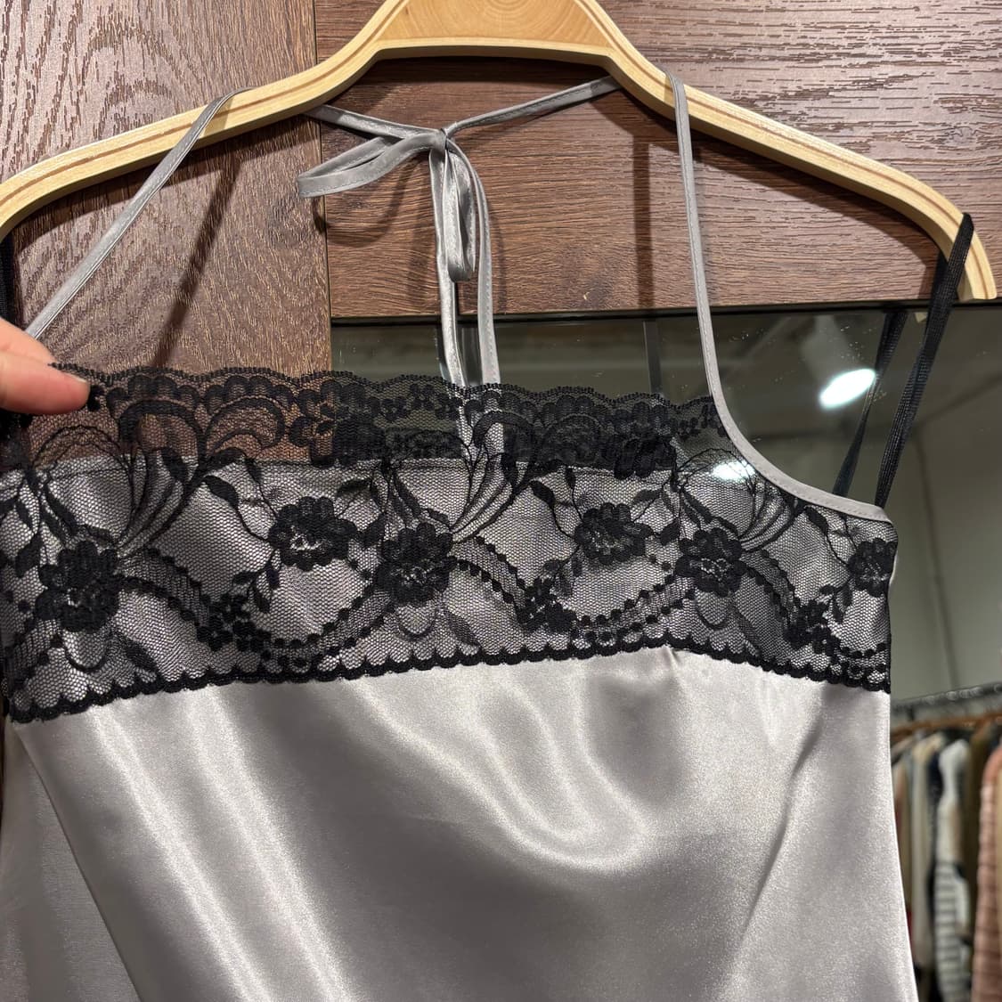 빈티지 실버 새틴 레이스 홀터넥 슬립 원피스 상품이미지7